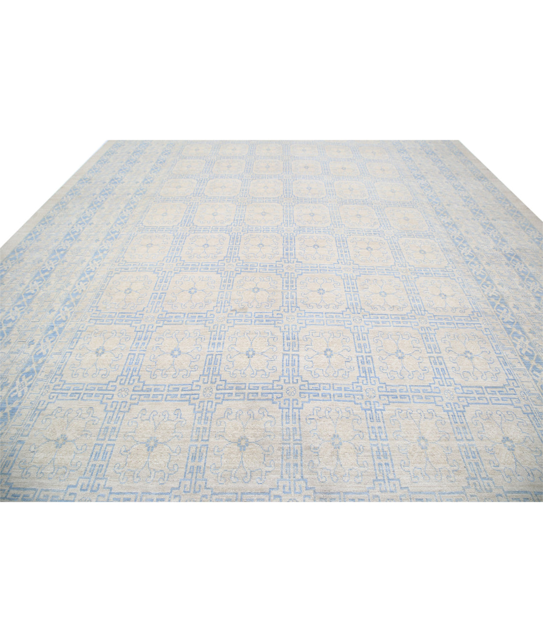 Khotan 12'5'' X 31'3'' Hand-Knotted Wool Rug 12'5'' x 31'3'' (373 X 938) / Ivory / Blue