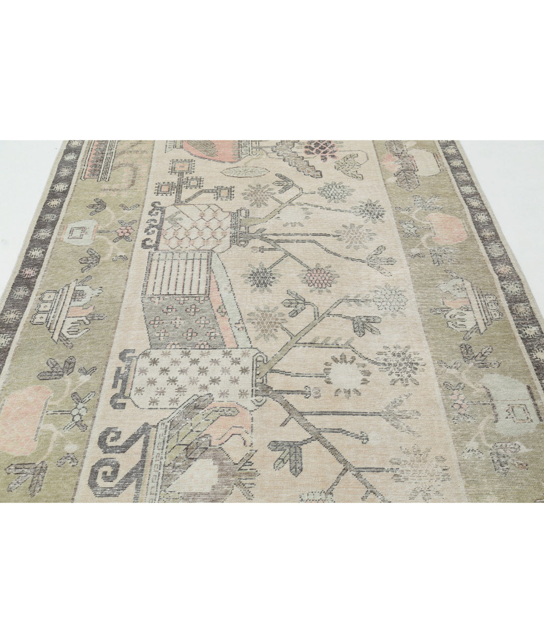 Khotan 5'5'' X 11'2'' Hand-Knotted Wool Rug 5'5'' x 11'2'' (163 X 335) / Ivory / Green