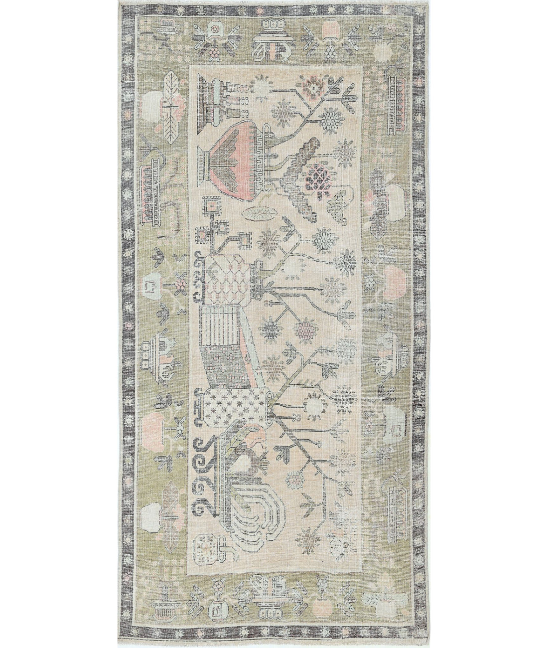 Khotan 5'5'' X 11'2'' Hand-Knotted Wool Rug 5'5'' x 11'2'' (163 X 335) / Ivory / Green