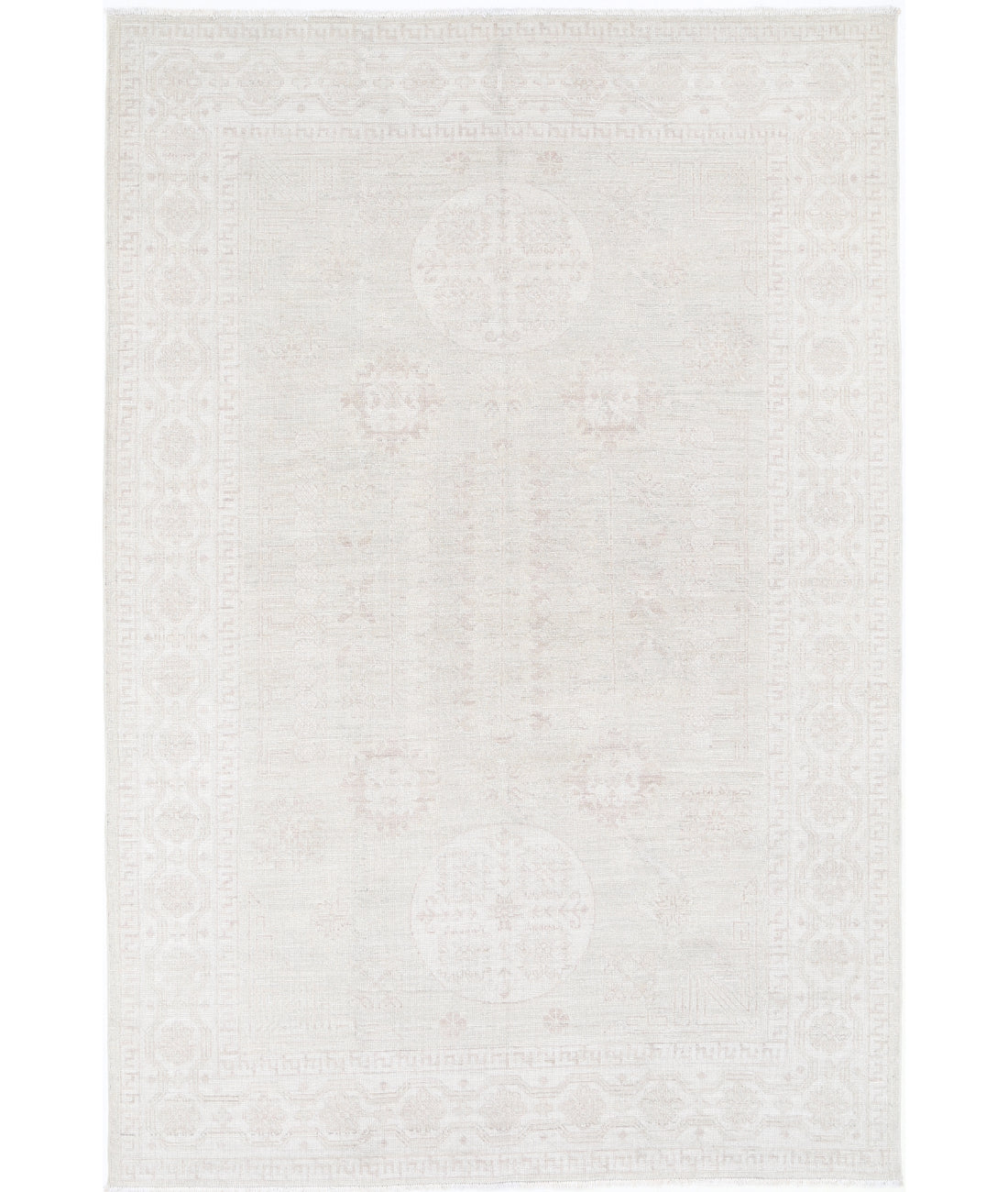 Khotan 6' 1" X 9' 2" Hand-Knotted Wool Rug 6' 1" X 9' 2" (185 X 279) / Grey / Ivory