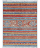 Hand Knotted Khurjeen Wool Rug 4' 10" X 6' 3" 4' 10" X 6' 3" (147 X 191) / Multi / Blue