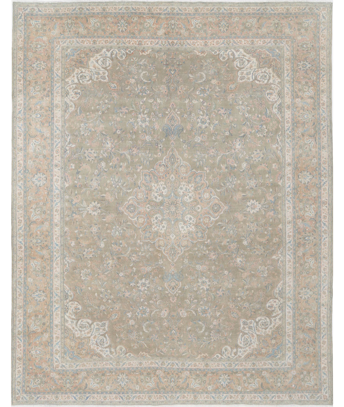 Sarouk 10'6'' X 12'10'' Hand-Knotted Wool Rug 10'6'' x 12'10'' (315 X 385) / Green / Peach