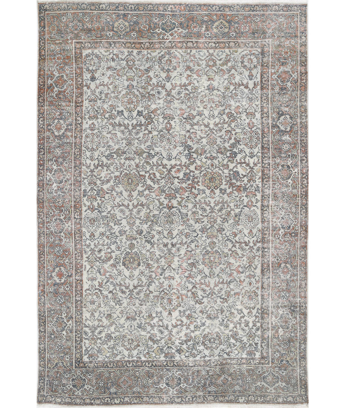 Mahal 7'0'' X 10'5'' Hand-Knotted Wool Rug 7'0'' x 10'5'' (210 X 313) / Ivory / Rust