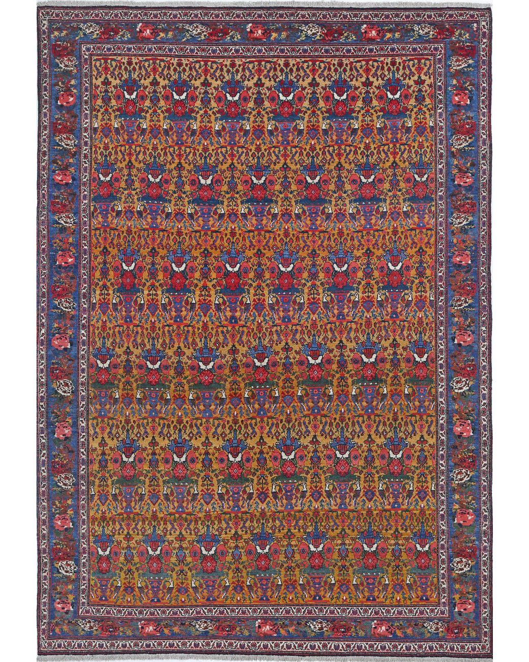 Malayer 5'4'' X 7'10'' Hand-Knotted Wool Rug 5'4'' x 7'10'' (160 X 235) / Gold / Blue