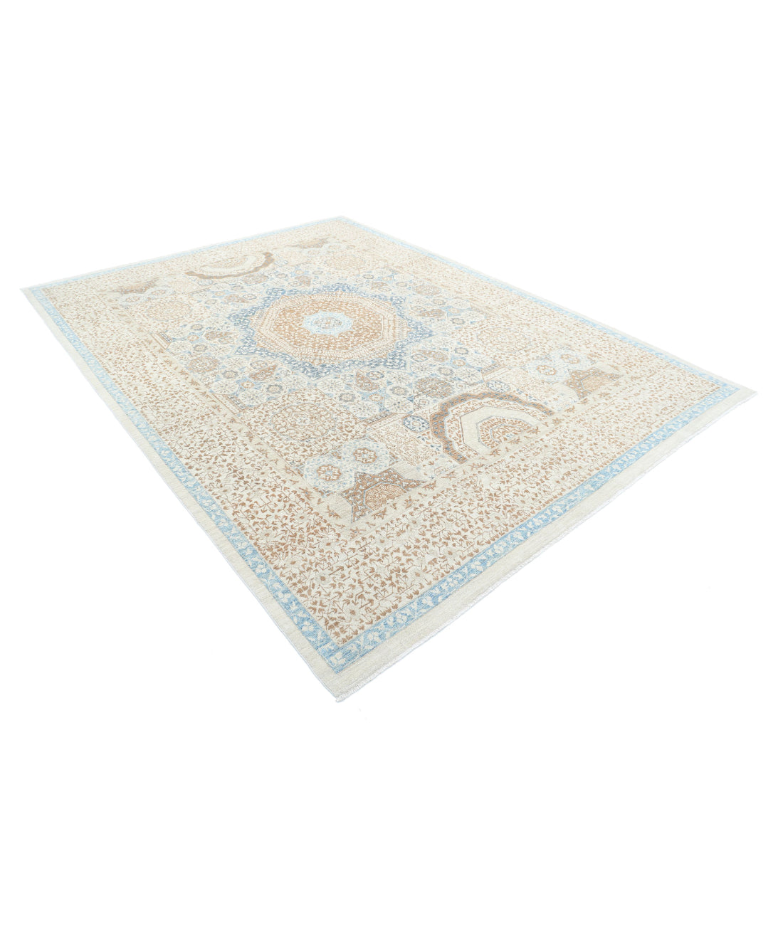 Mamluk 7'8'' X 10'2'' Hand-Knotted Wool Rug 7'8'' x 10'2'' (230 X 305) / Ivory / Blue