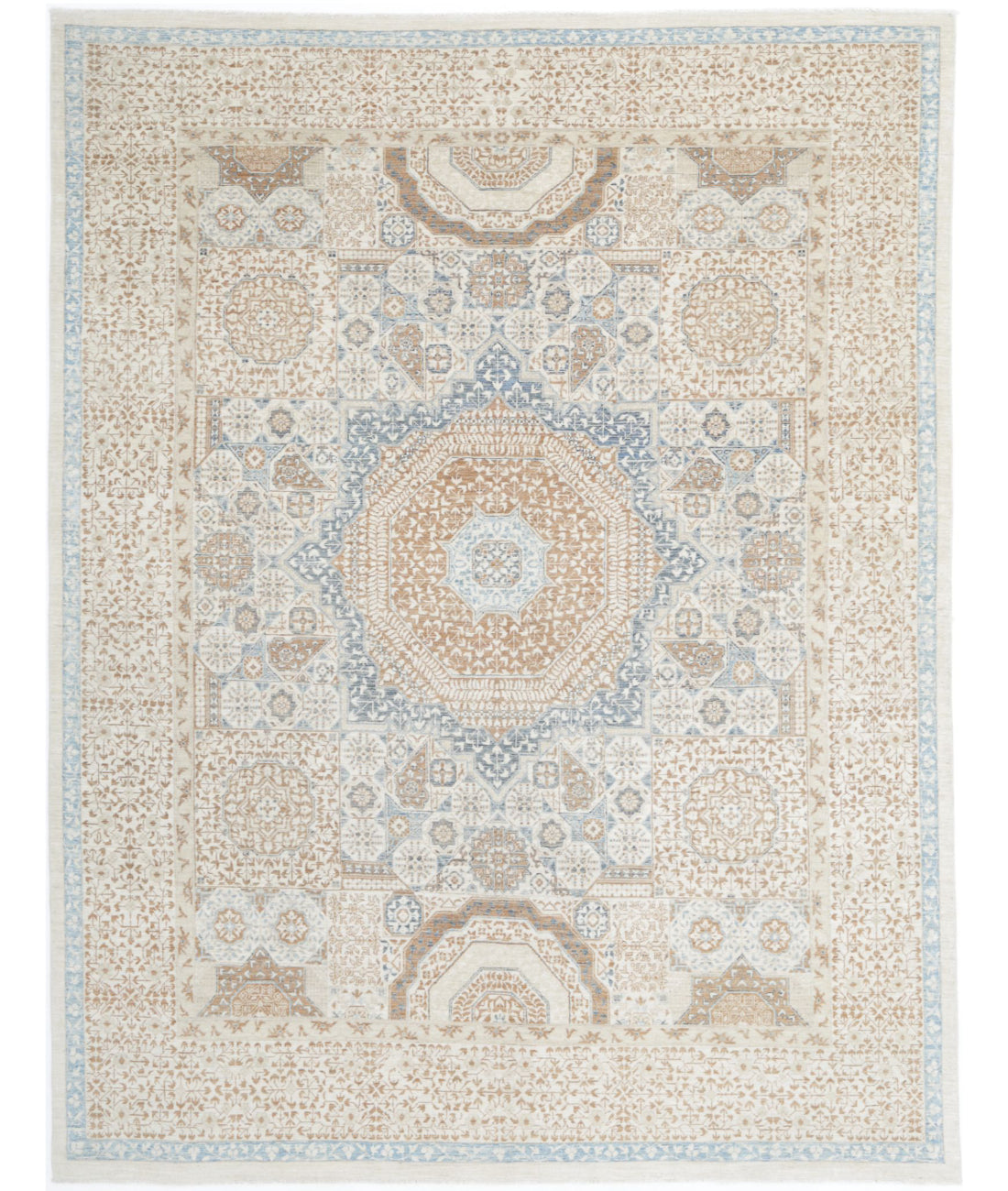 Mamluk 7'8'' X 10'2'' Hand-Knotted Wool Rug 7'8'' x 10'2'' (230 X 305) / Ivory / Blue