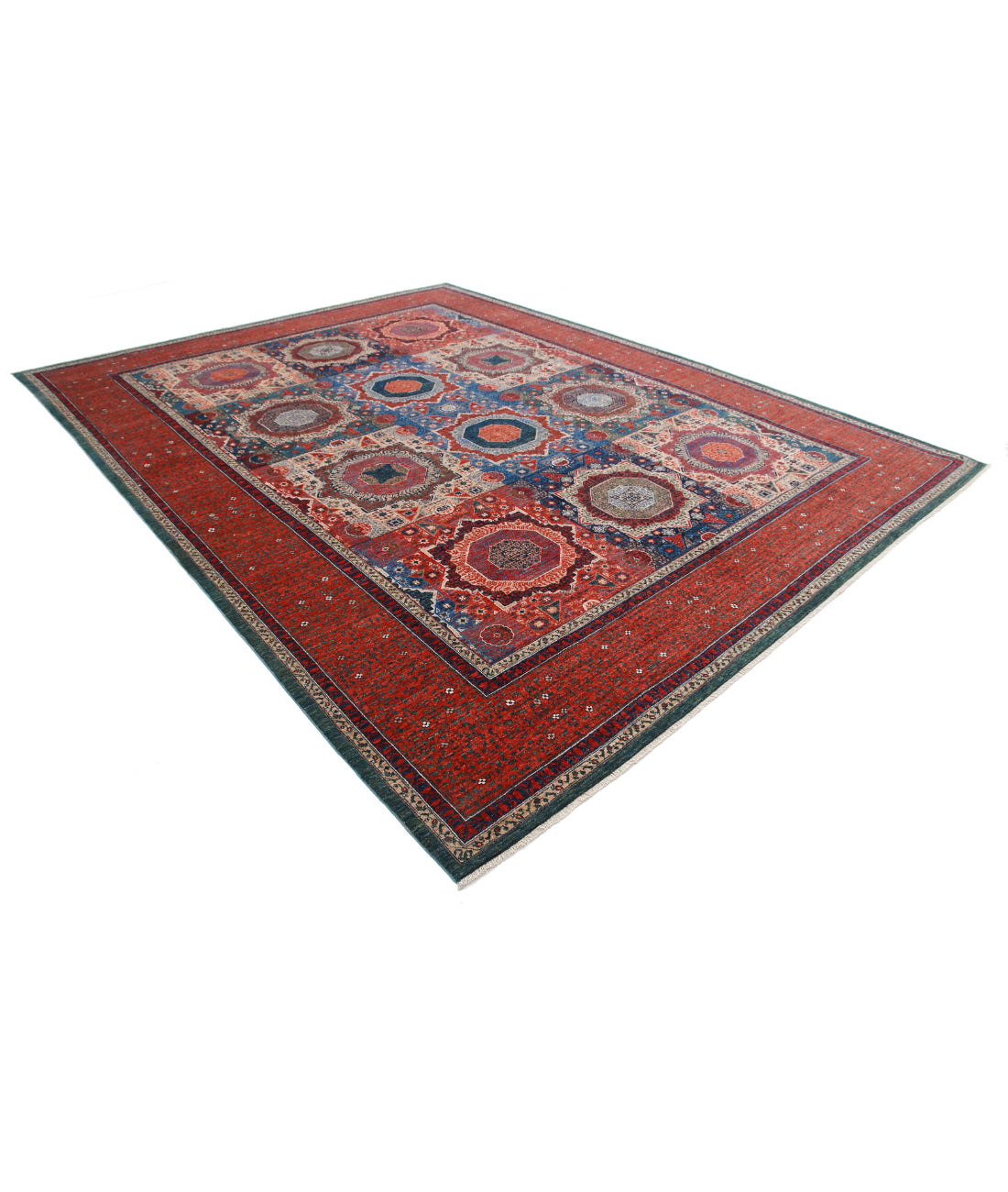 Mamluk 10'2'' X 13'0'' Hand-Knotted Wool Rug 10'2'' x 13'0'' (305 X 390) / Green / Red