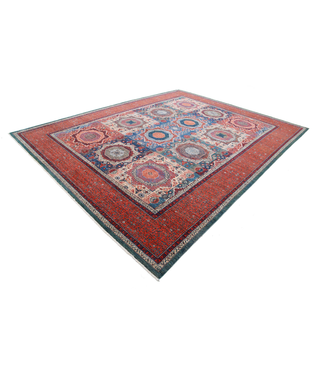 Mamluk 10'2'' X 13'0'' Hand-Knotted Wool Rug 10'2'' x 13'0'' (305 X 390) / Green / Red