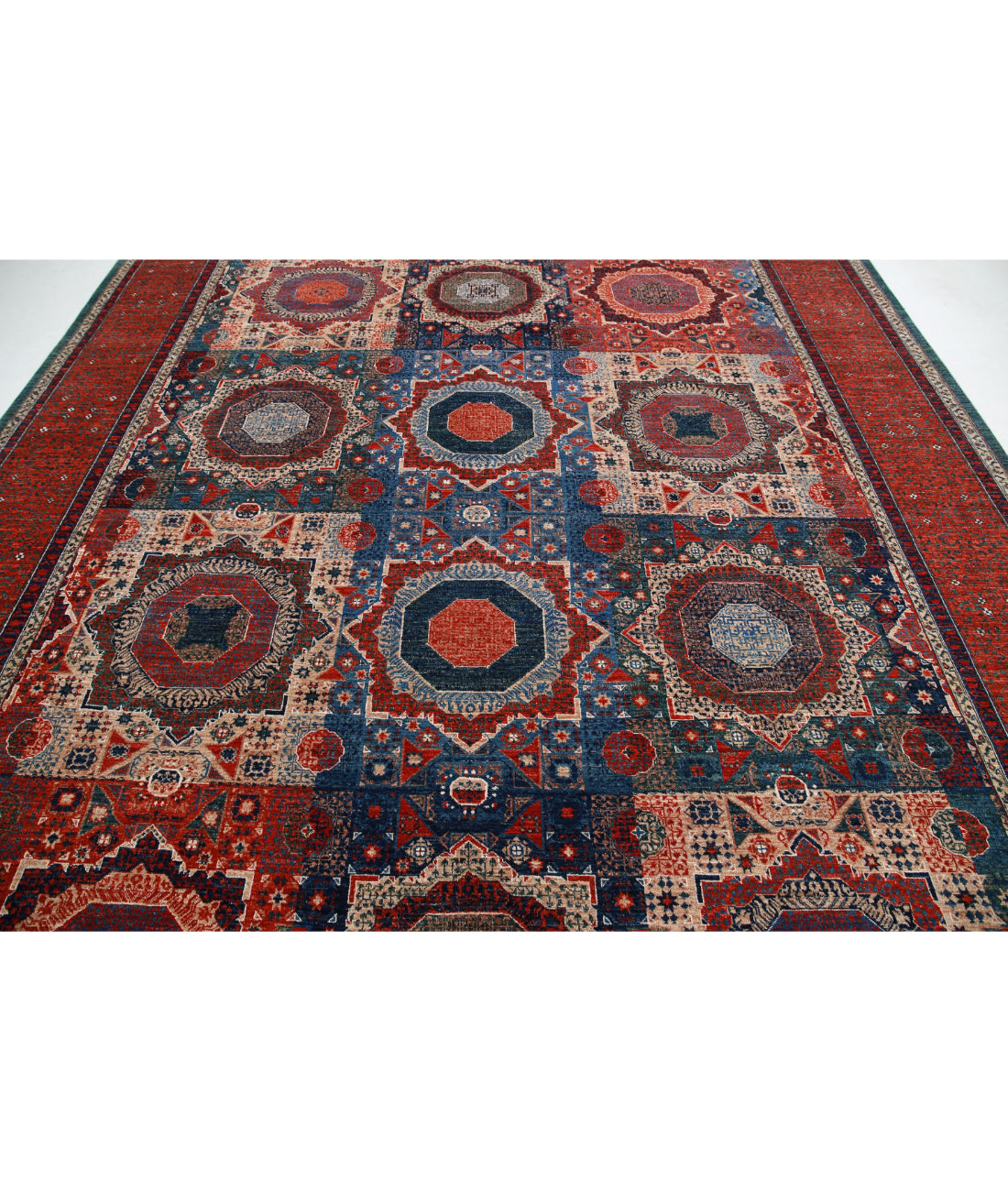 Mamluk 10'2'' X 13'0'' Hand-Knotted Wool Rug 10'2'' x 13'0'' (305 X 390) / Green / Red