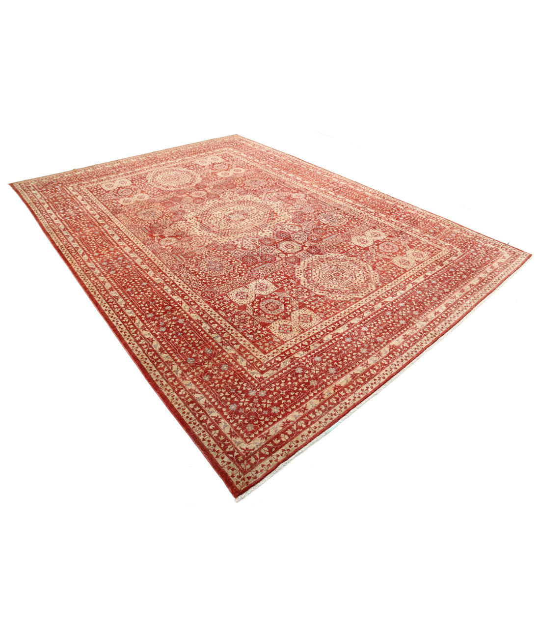 Mamluk 8'6'' X 11'9'' Hand-Knotted Wool Rug 8'6'' x 11'9'' (255 X 353) / Red / Ivory