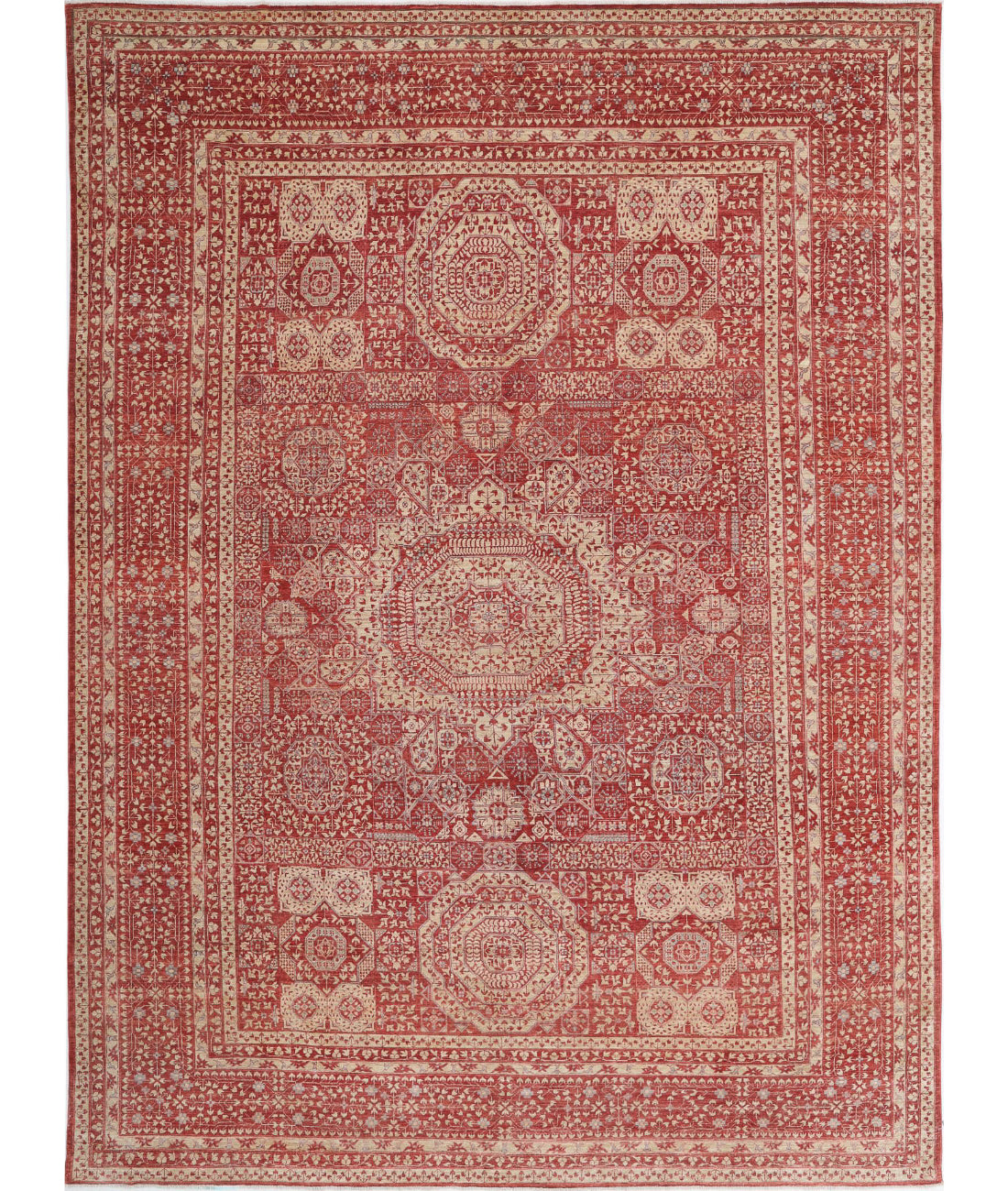 Mamluk 8'6'' X 11'9'' Hand-Knotted Wool Rug 8'6'' x 11'9'' (255 X 353) / Red / Ivory