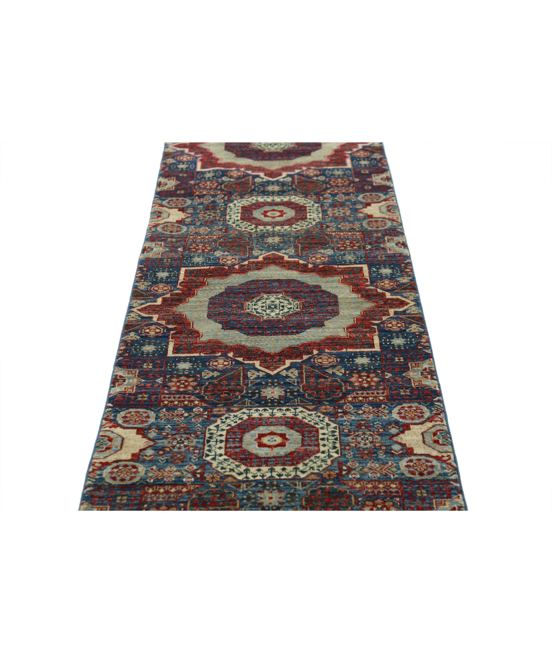 Mamluk 2'5'' X 11'7'' Hand-Knotted Wool Rug 2'5'' x 11'7'' (73 X 348) / Blue / Red
