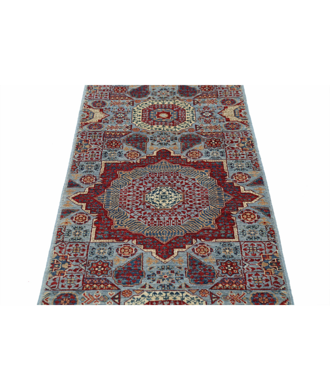 Mamluk 2'5'' X 9'8'' Hand-Knotted Wool Rug 2'5'' x 9'8'' (73 X 290) / Blue / Red