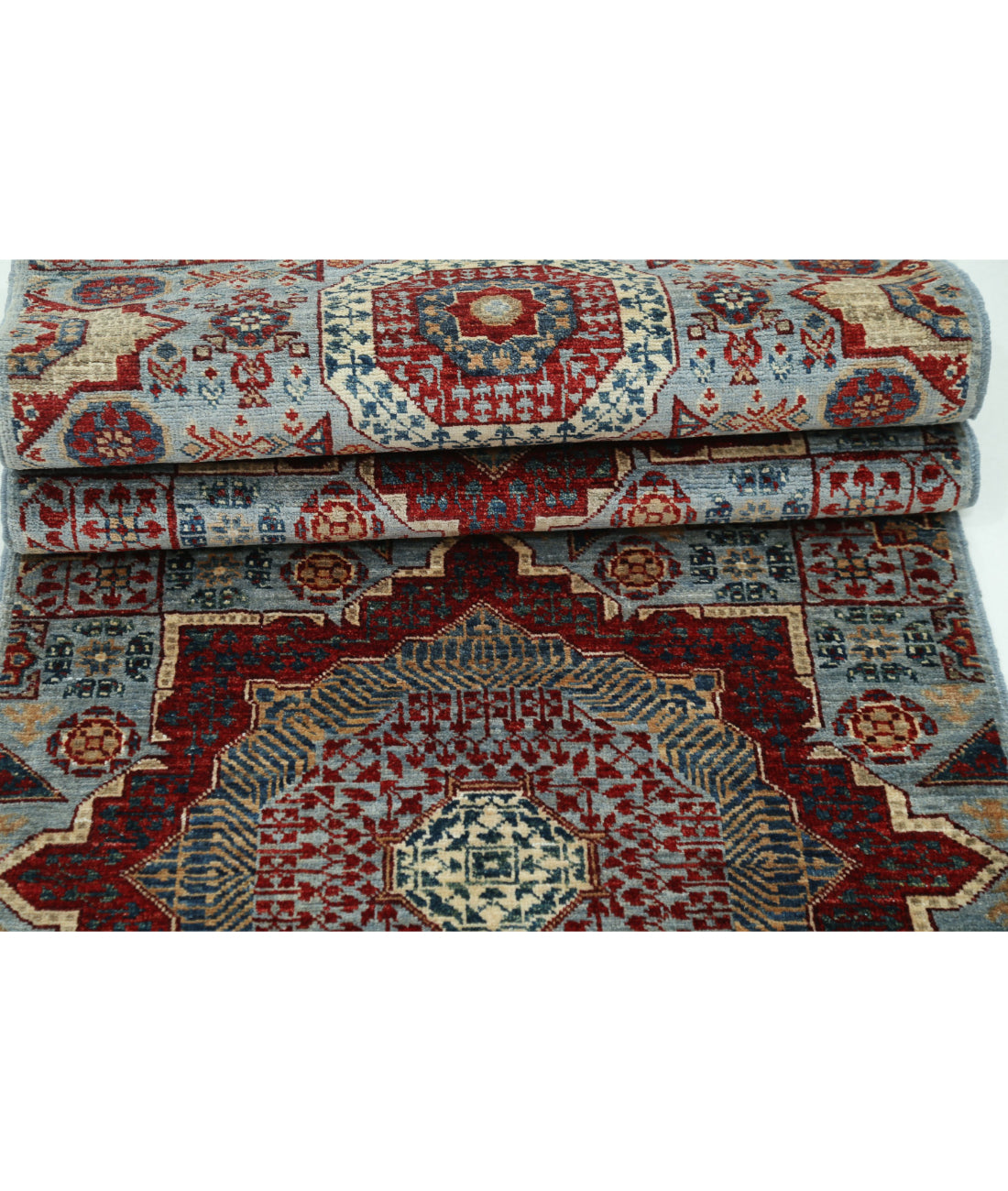 Mamluk 2'5'' X 9'8'' Hand-Knotted Wool Rug 2'5'' x 9'8'' (73 X 290) / Blue / Red