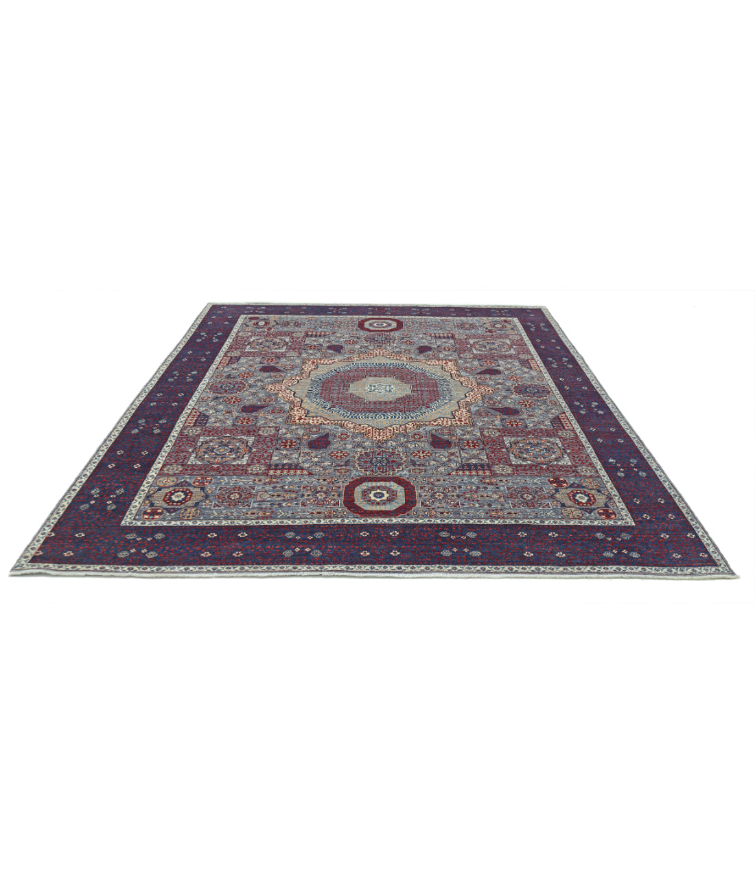 Mamluk 8'0'' X 9'11'' Hand-Knotted Wool Rug 8'0'' x 9'11'' (240 X 298) / Grey / Blue