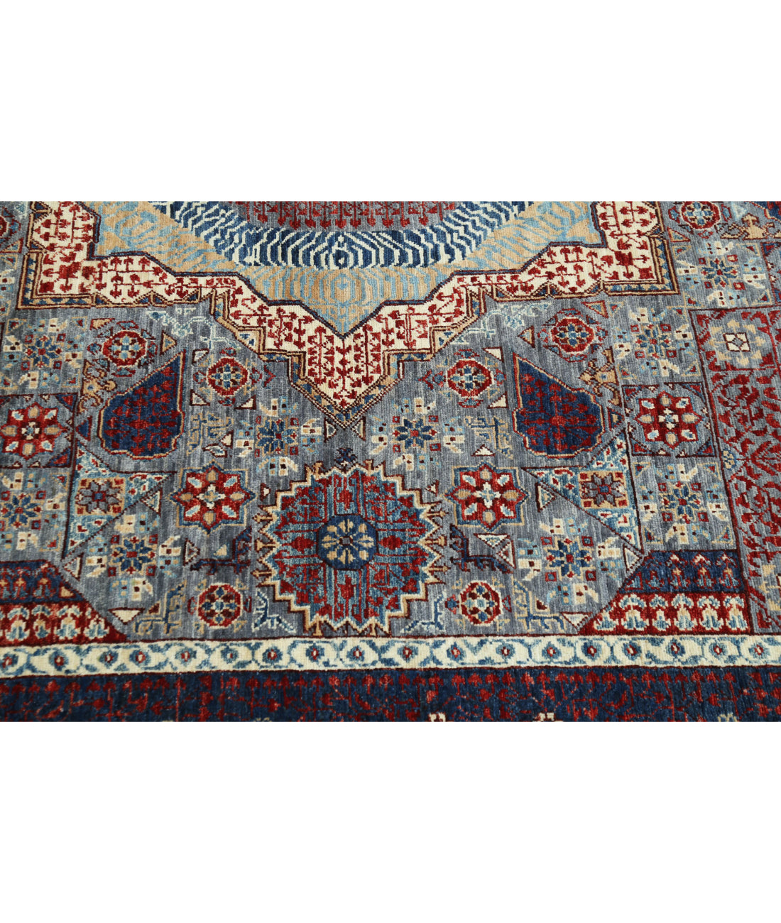 Mamluk 8'0'' X 9'11'' Hand-Knotted Wool Rug 8'0'' x 9'11'' (240 X 298) / Grey / Blue