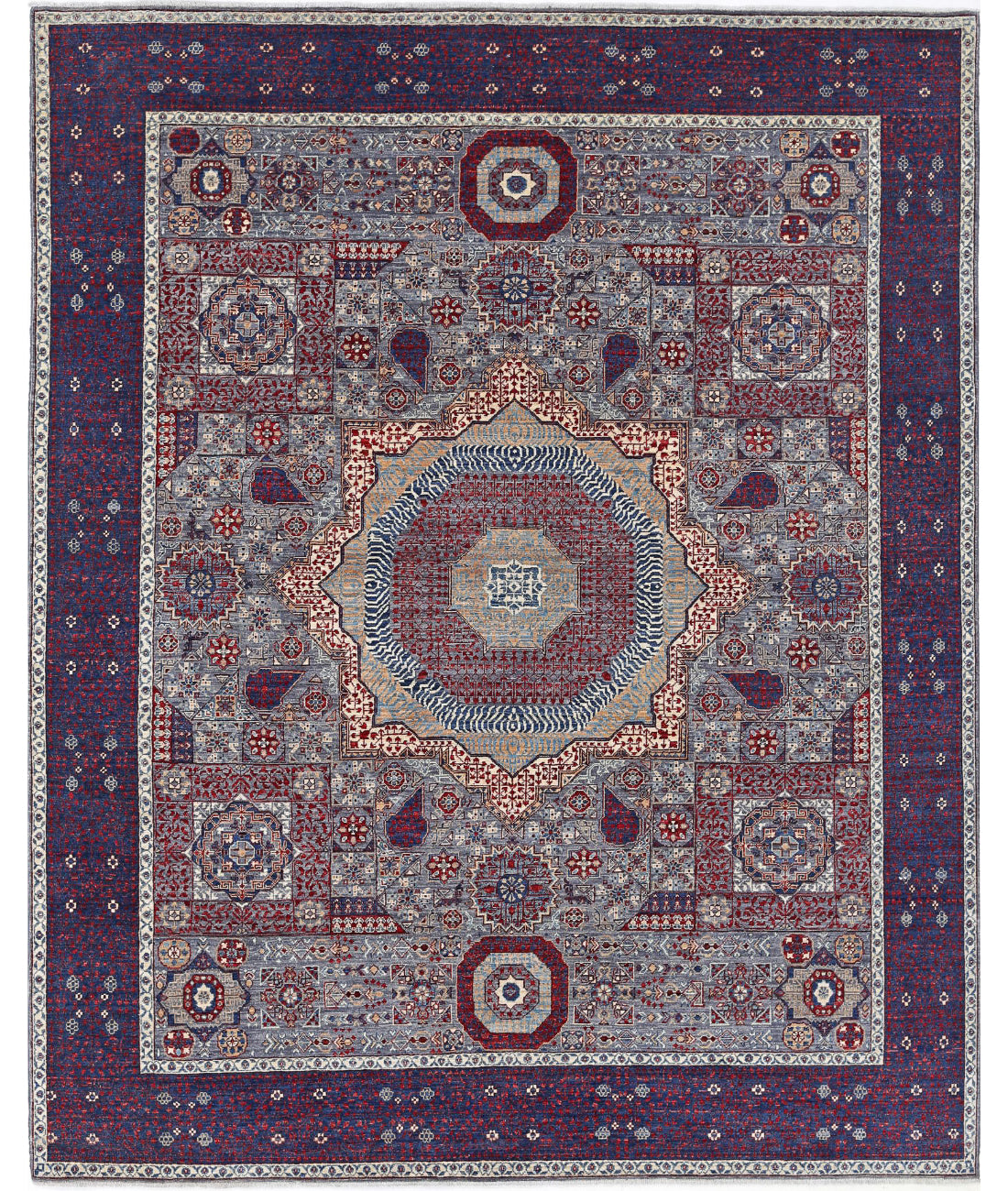 Mamluk 8'0'' X 9'11'' Hand-Knotted Wool Rug 8'0'' x 9'11'' (240 X 298) / Grey / Blue