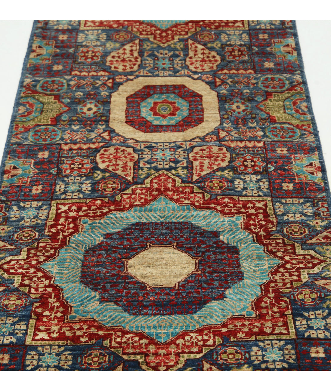 Mamluk 2'6'' X 9'10'' Hand-Knotted Wool Rug 2'6'' x 9'10'' (75 X 295) / Blue / Red