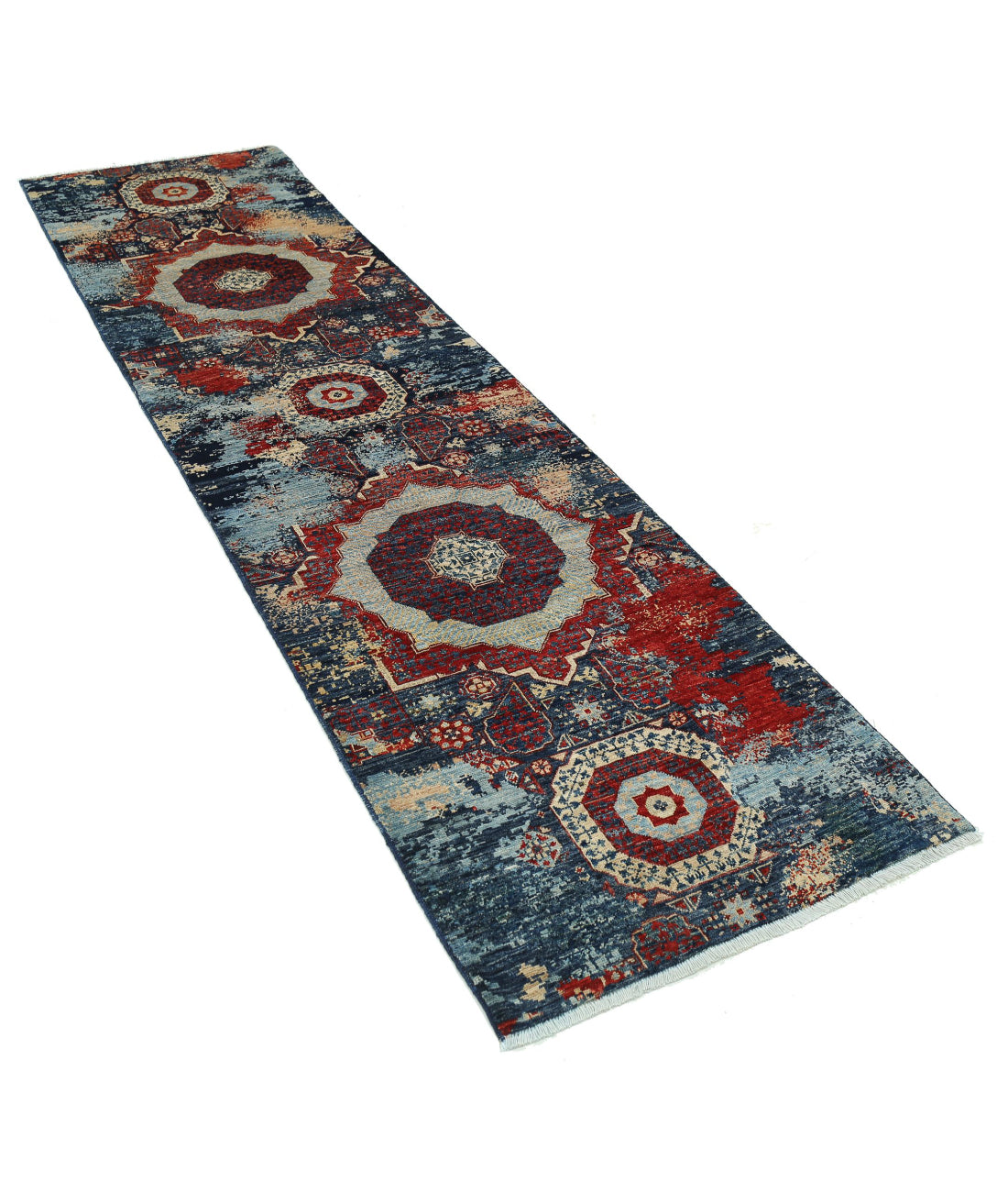 Mamluk 2'6'' X 9'7'' Hand-Knotted Wool Rug 2'6'' x 9'7'' (75 X 288) / Blue / Red
