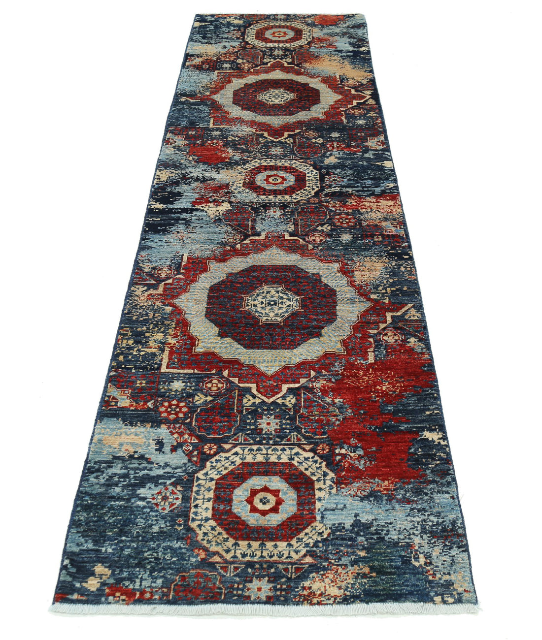 Mamluk 2'6'' X 9'7'' Hand-Knotted Wool Rug 2'6'' x 9'7'' (75 X 288) / Blue / Red