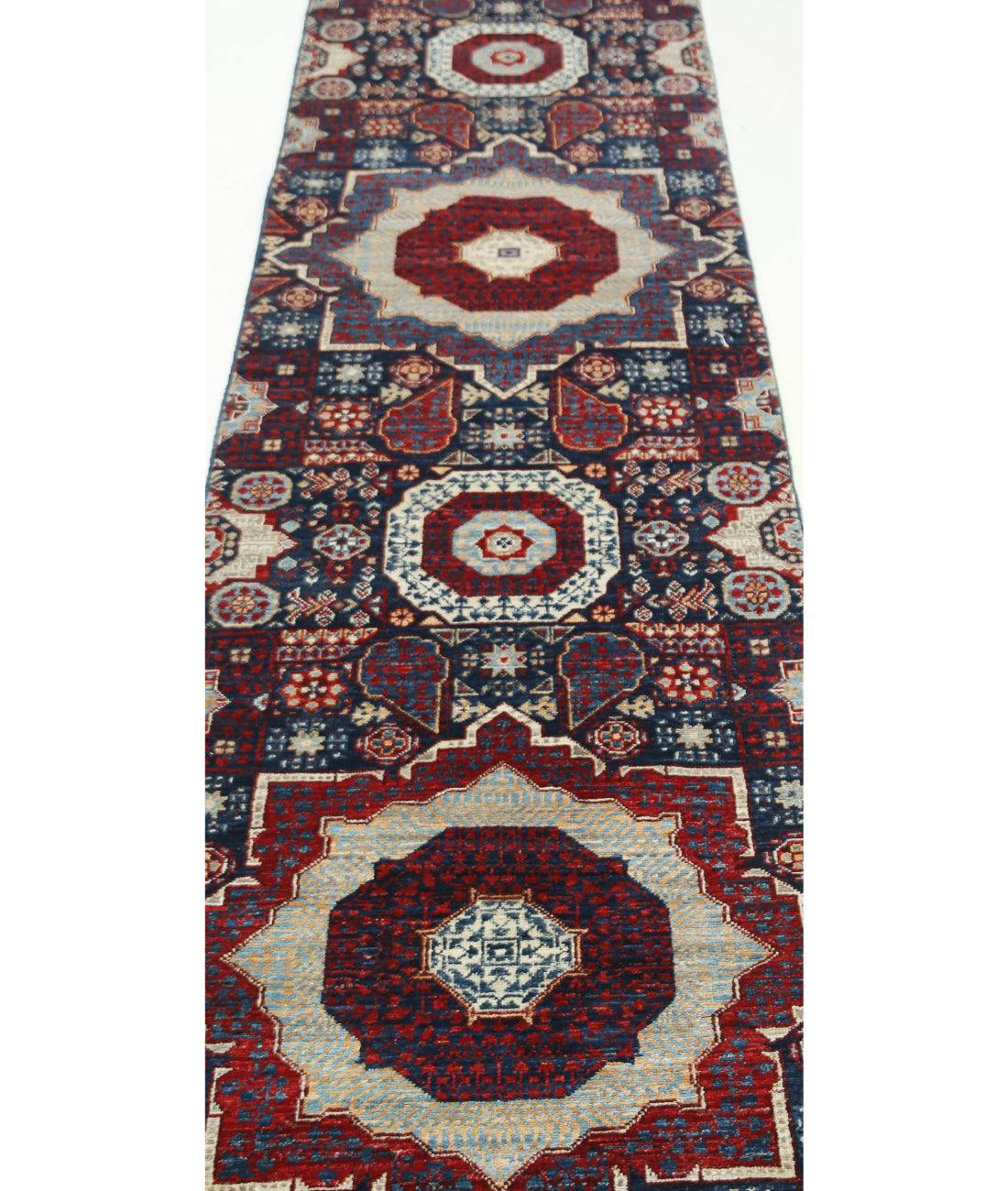 Mamluk 2'5'' X 22'4'' Hand-Knotted Wool Rug 2'5'' x 22'4'' (73 X 670) / Blue / Red