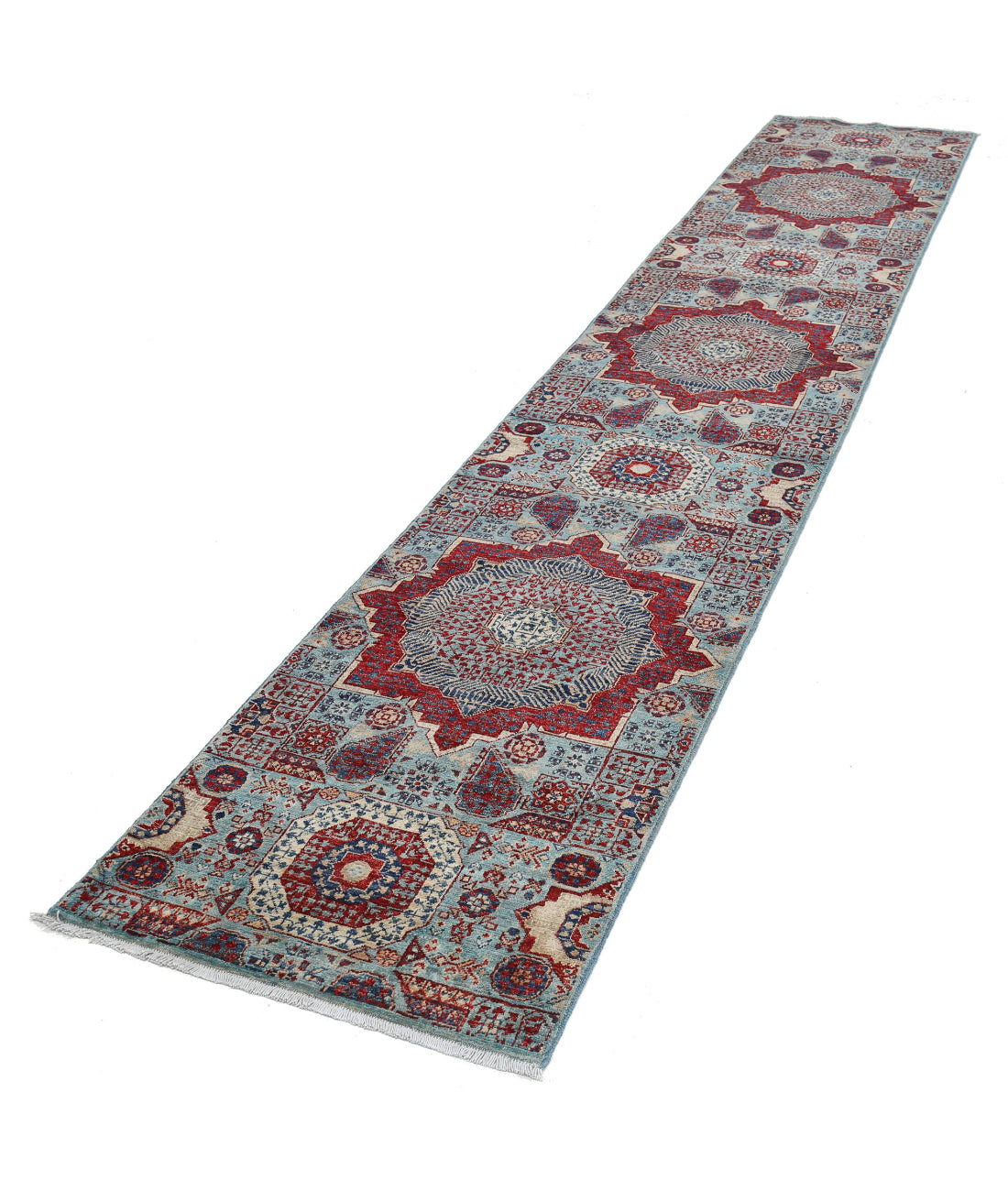 Mamluk 2'5'' X 13'6'' Hand-Knotted Wool Rug 2'5'' x 13'6'' (73 X 405) / Blue / Red