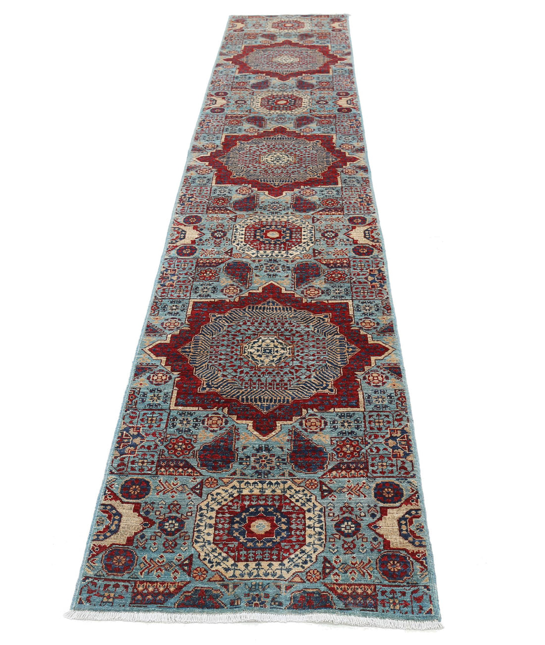 Mamluk 2'5'' X 13'6'' Hand-Knotted Wool Rug 2'5'' x 13'6'' (73 X 405) / Blue / Red