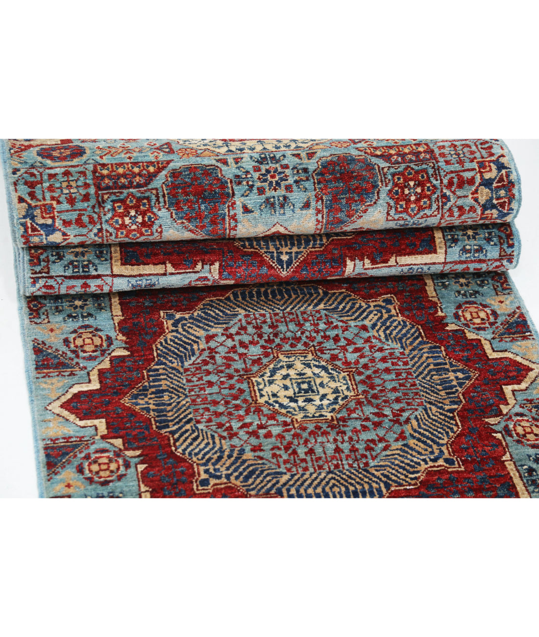 Mamluk 2'5'' X 13'6'' Hand-Knotted Wool Rug 2'5'' x 13'6'' (73 X 405) / Blue / Red