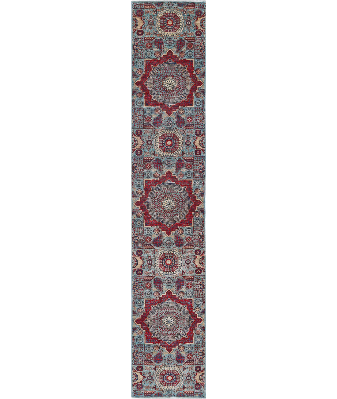 Mamluk 2'5'' X 13'6'' Hand-Knotted Wool Rug 2'5'' x 13'6'' (73 X 405) / Blue / Red