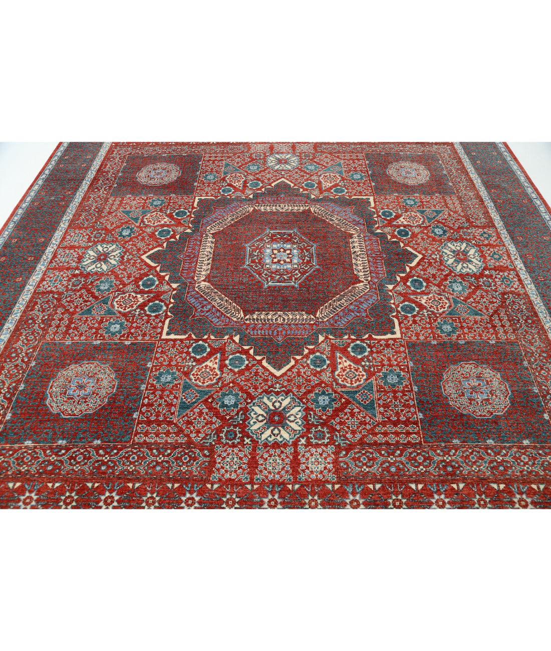 Mamluk 9'2'' X 11'8'' Hand-Knotted Wool Rug 9'2'' x 11'8'' (275 X 350) / Red / Grey