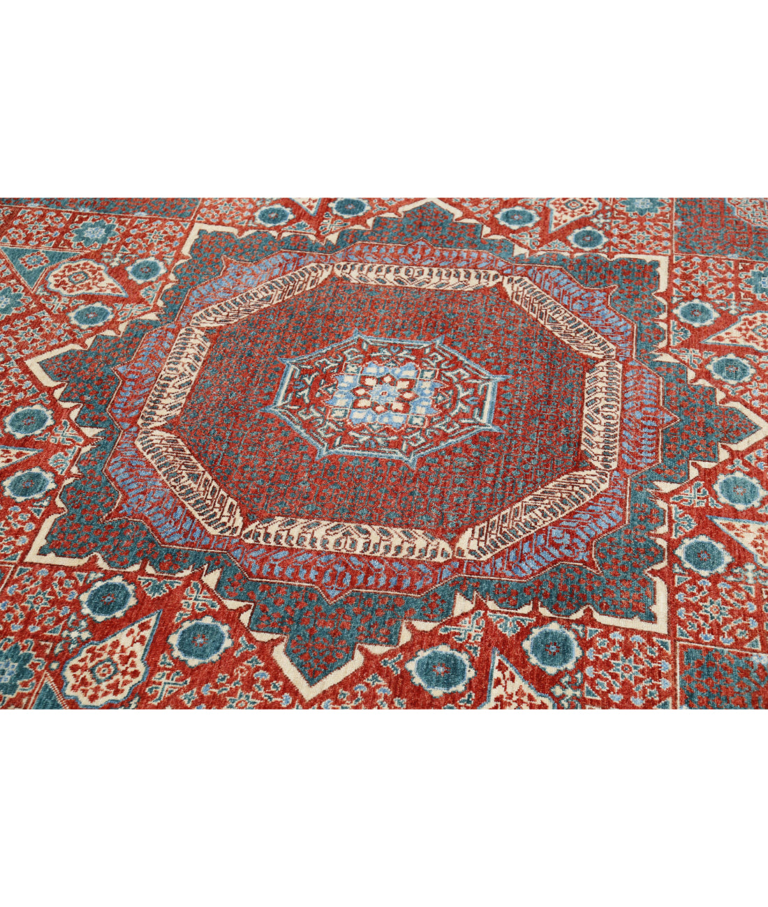 Mamluk 9'2'' X 11'8'' Hand-Knotted Wool Rug 9'2'' x 11'8'' (275 X 350) / Red / Grey