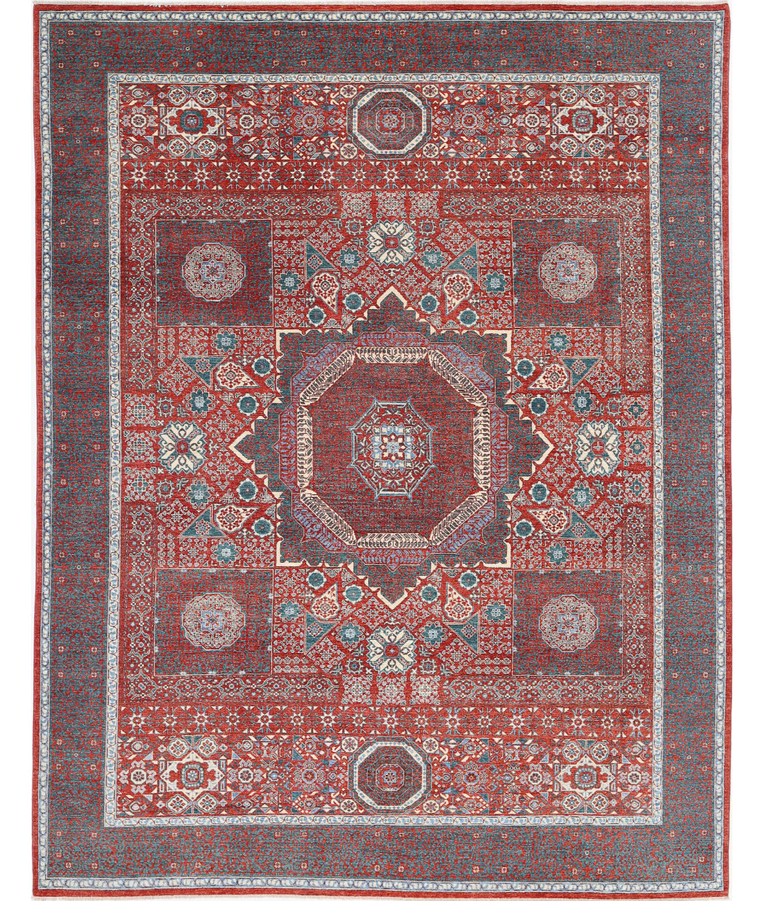 Mamluk 9'2'' X 11'8'' Hand-Knotted Wool Rug 9'2'' x 11'8'' (275 X 350) / Red / Grey