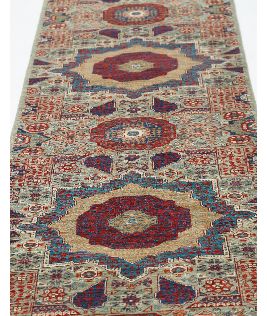 Mamluk 2'5'' X 14'6'' Hand-Knotted Wool Rug 2'5'' x 14'6'' (73 X 435) / Green / Red