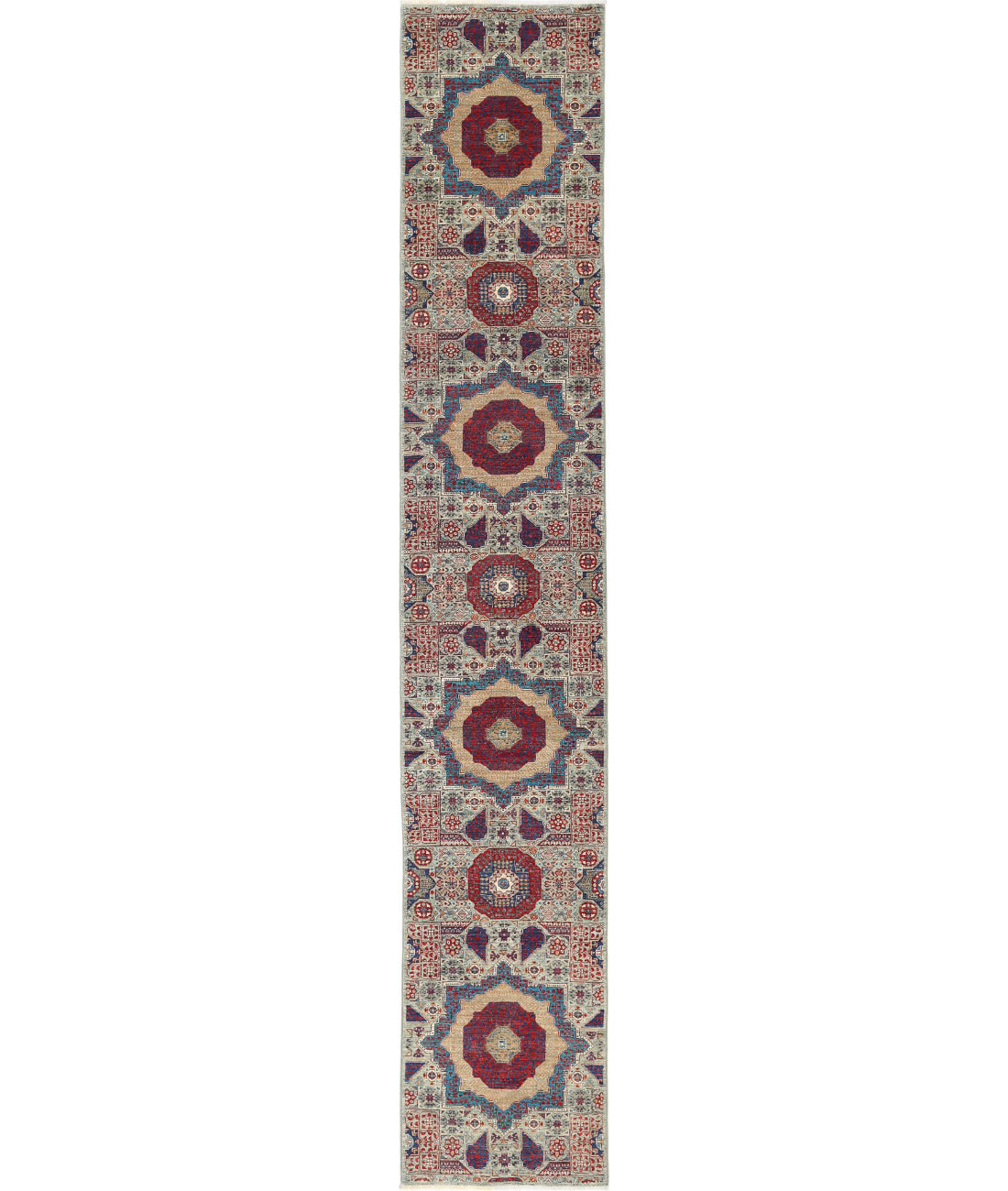 Mamluk 2'5'' X 14'6'' Hand-Knotted Wool Rug 2'5'' x 14'6'' (73 X 435) / Green / Red