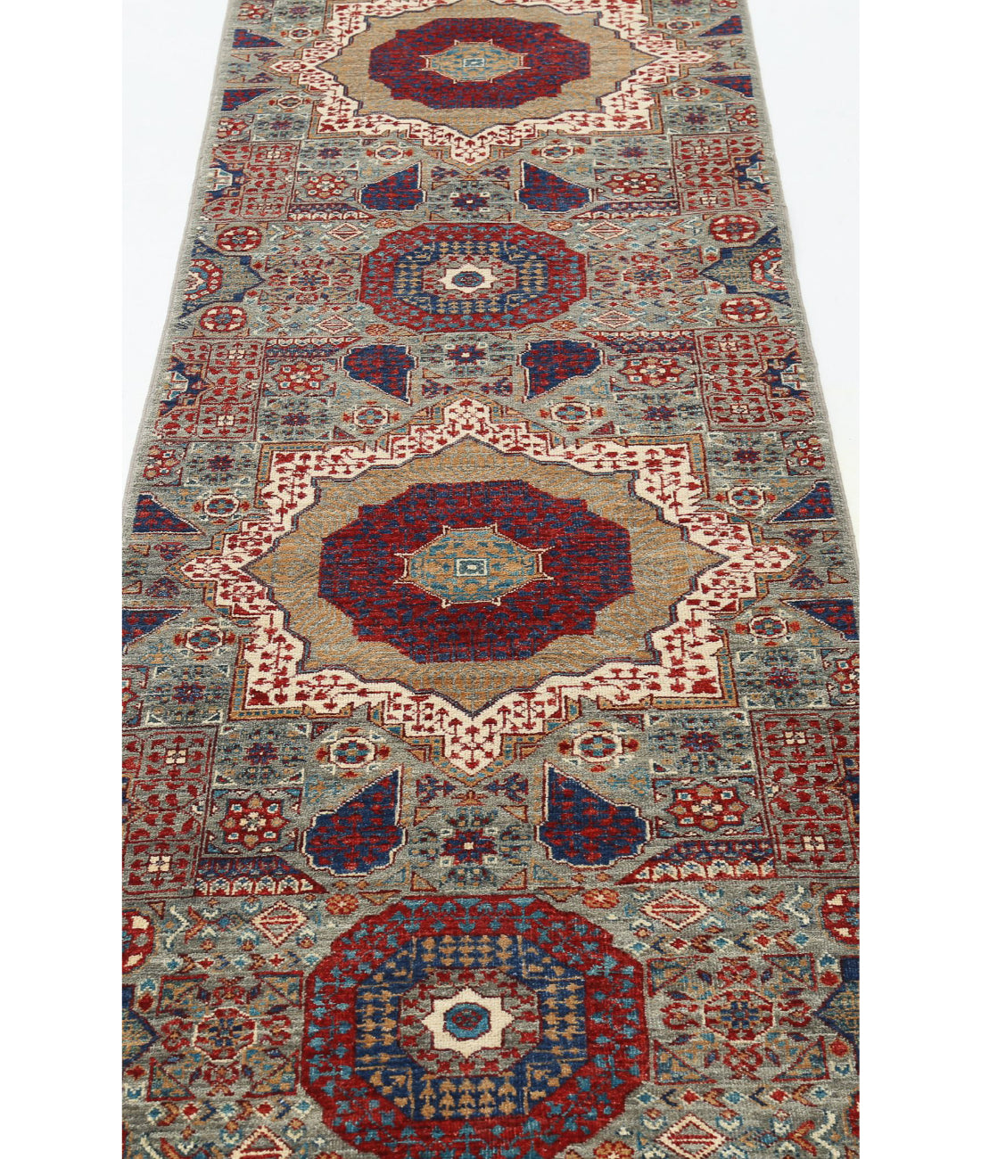 Mamluk 2'7'' X 14'7'' Hand-Knotted Wool Rug 2'7'' x 14'7'' (78 X 438) / Green / Red