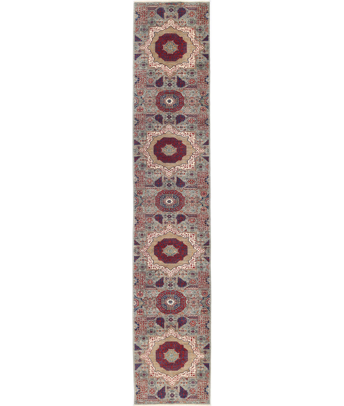 Mamluk 2'7'' X 14'7'' Hand-Knotted Wool Rug 2'7'' x 14'7'' (78 X 438) / Green / Red