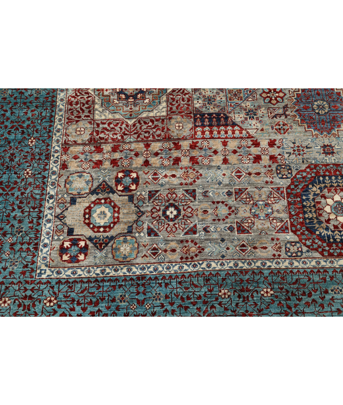 Mamluk 9'0'' X 11'11'' Hand-Knotted Wool Rug 9'0'' x 11'11'' (270 X 358) / Grey / Teal