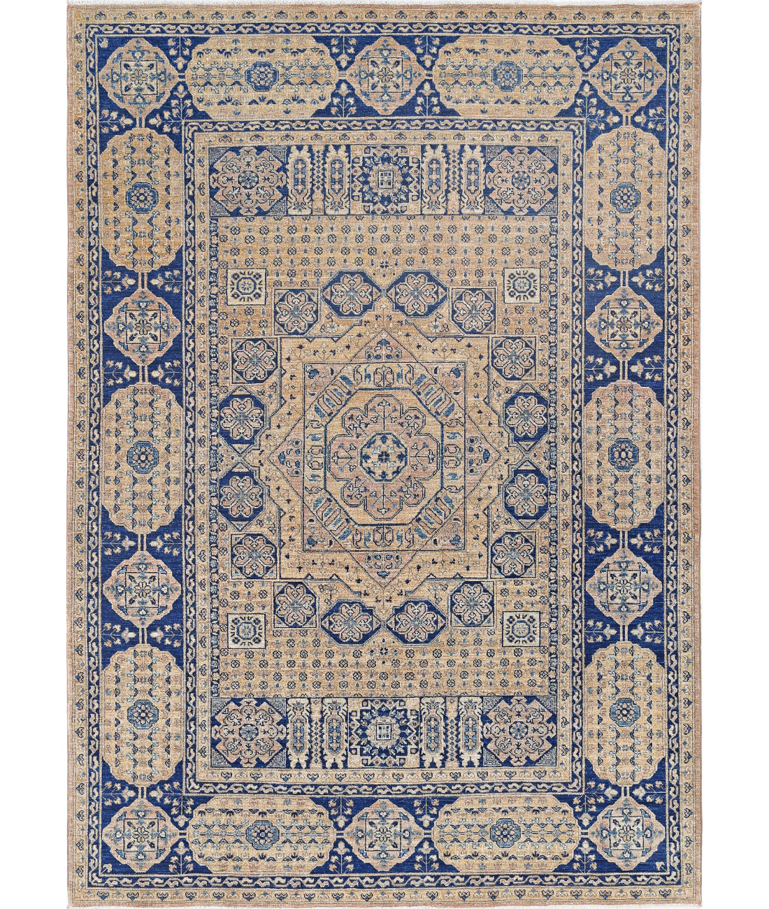 Mamluk 6'7'' X 9'3'' Hand-Knotted Wool Rug 6'7'' x 9'3'' (198 X 278) / Tan / Blue