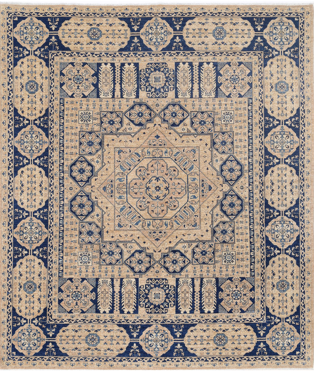 Mamluk 8'2'' X 9'7'' Hand-Knotted Wool Rug 8'2'' x 9'7'' (245 X 288) / Tan / Blue