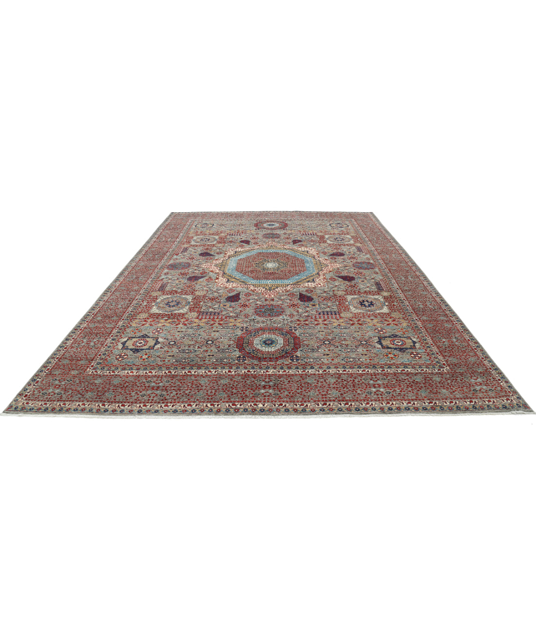 Mamluk 8'11'' X 13'11'' Hand-Knotted Wool Rug 8'11'' x 13'11'' (268 X 418) / Grey / Red