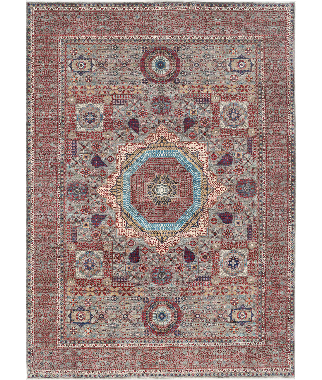 Mamluk 8'11'' X 13'11'' Hand-Knotted Wool Rug 8'11'' x 13'11'' (268 X 418) / Grey / Red