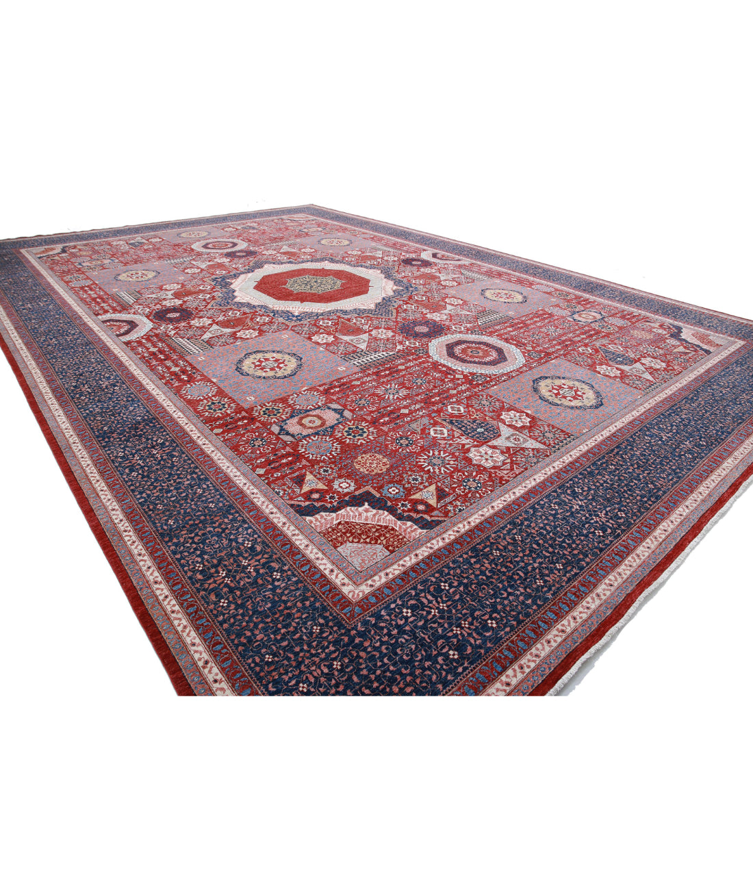 Mamluk 16'5'' X 24'5'' Hand-Knotted Wool Rug 16'5'' x 24'5'' (493 X 733) / Red / Blue