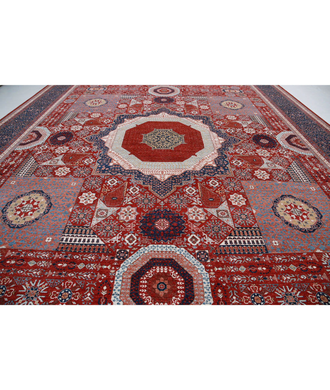 Mamluk 16'5'' X 24'5'' Hand-Knotted Wool Rug 16'5'' x 24'5'' (493 X 733) / Red / Blue