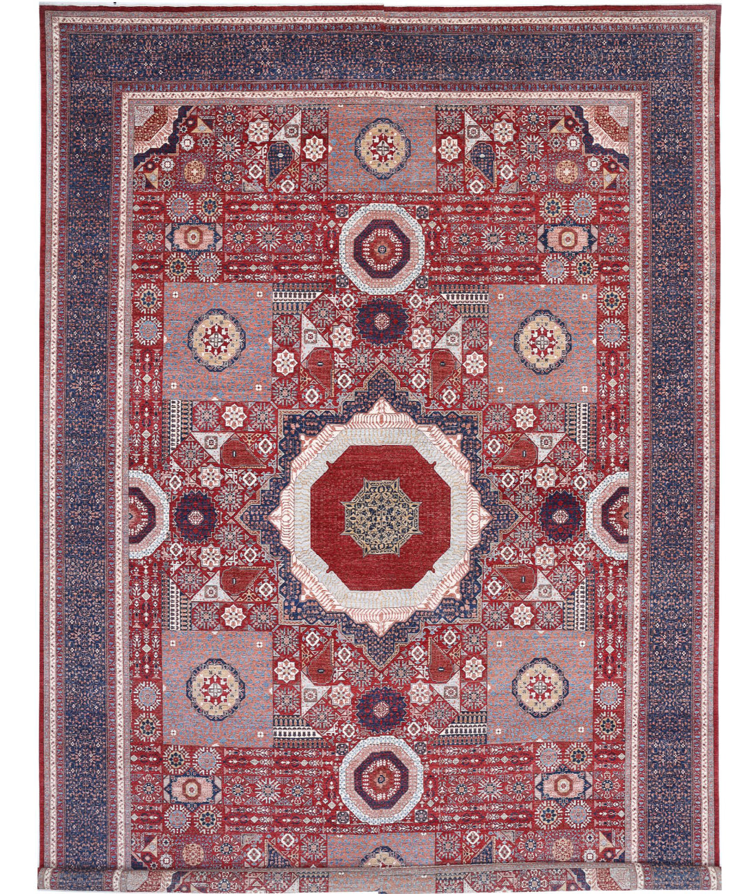 Mamluk 16'5'' X 24'5'' Hand-Knotted Wool Rug 16'5'' x 24'5'' (493 X 733) / Red / Blue