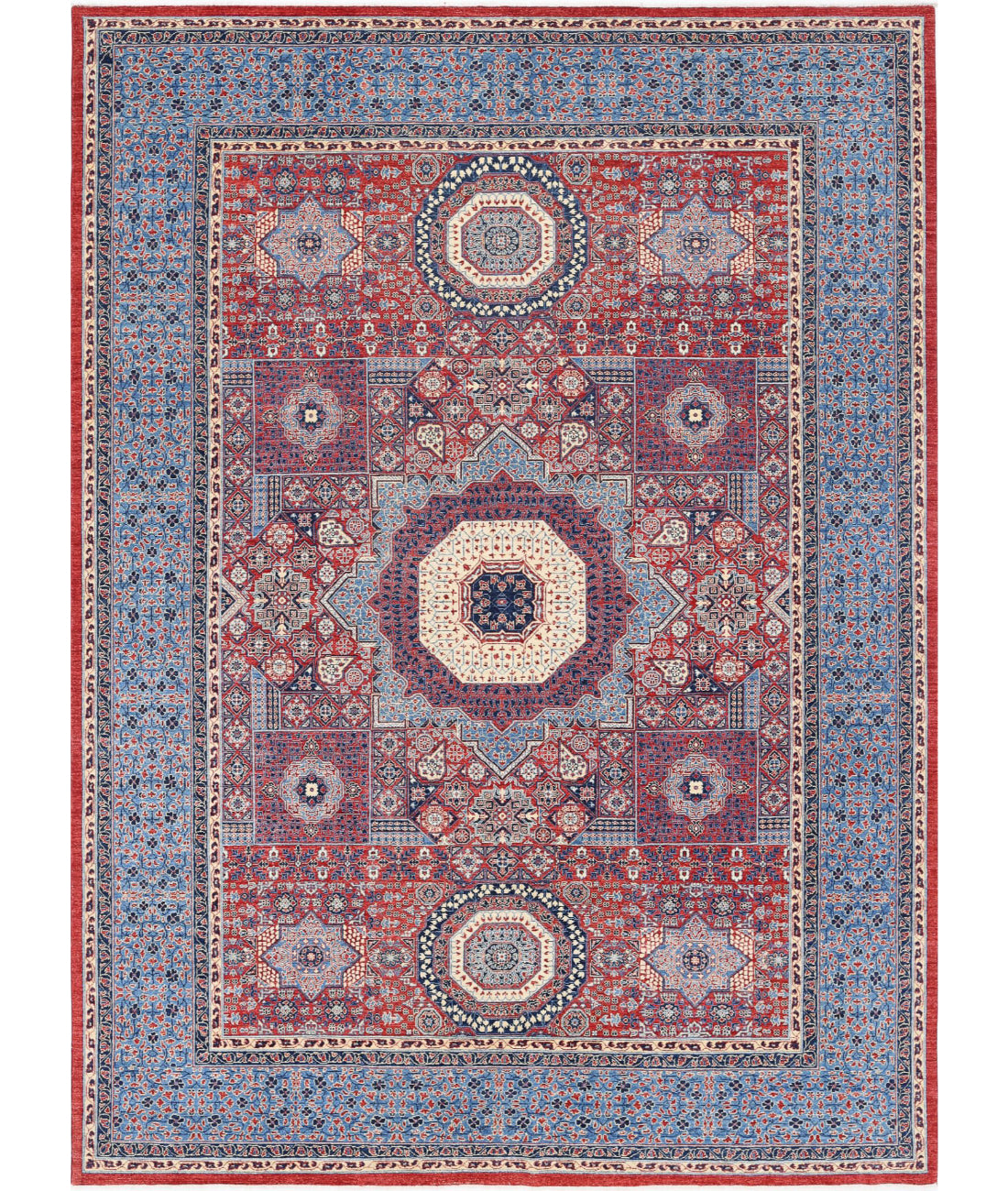 Mamluk 10'1'' X 13'8'' Hand-Knotted Wool Rug 10'1'' x 13'8'' (303 X 410) / Red / Blue