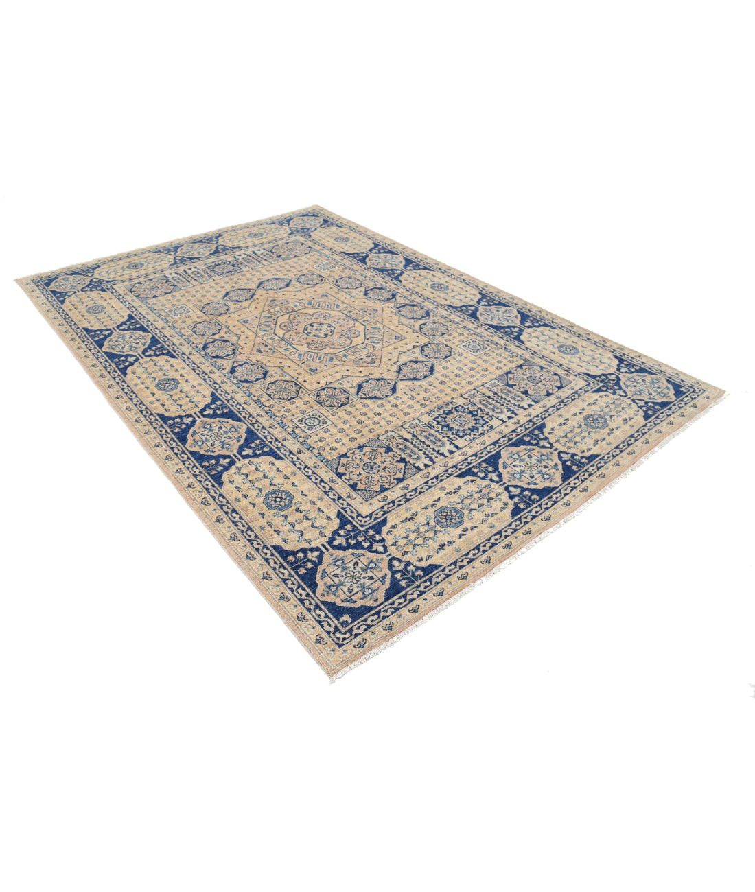 Mamluk 6'5'' X 9'4'' Hand-Knotted Wool Rug 6'5'' x 9'4'' (193 X 280) / Tan / Blue