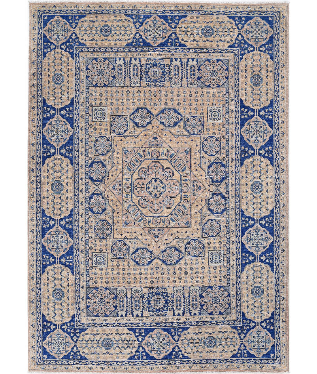 Mamluk 6'5'' X 9'4'' Hand-Knotted Wool Rug 6'5'' x 9'4'' (193 X 280) / Tan / Blue