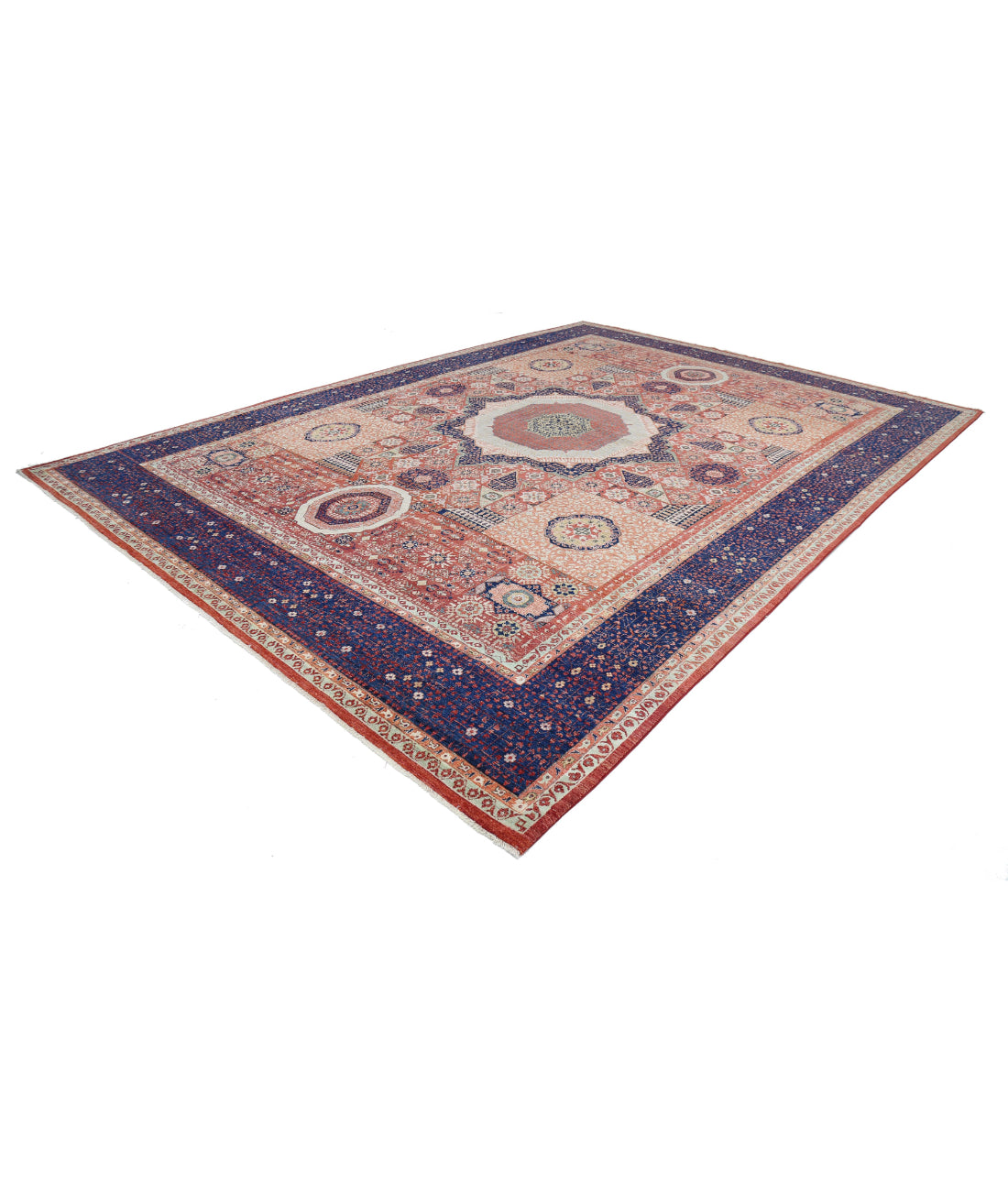 Mamluk 11'1'' X 15'7'' Hand-Knotted Wool Rug 11'1'' x 15'7'' (333 X 468) / Rust / Blue