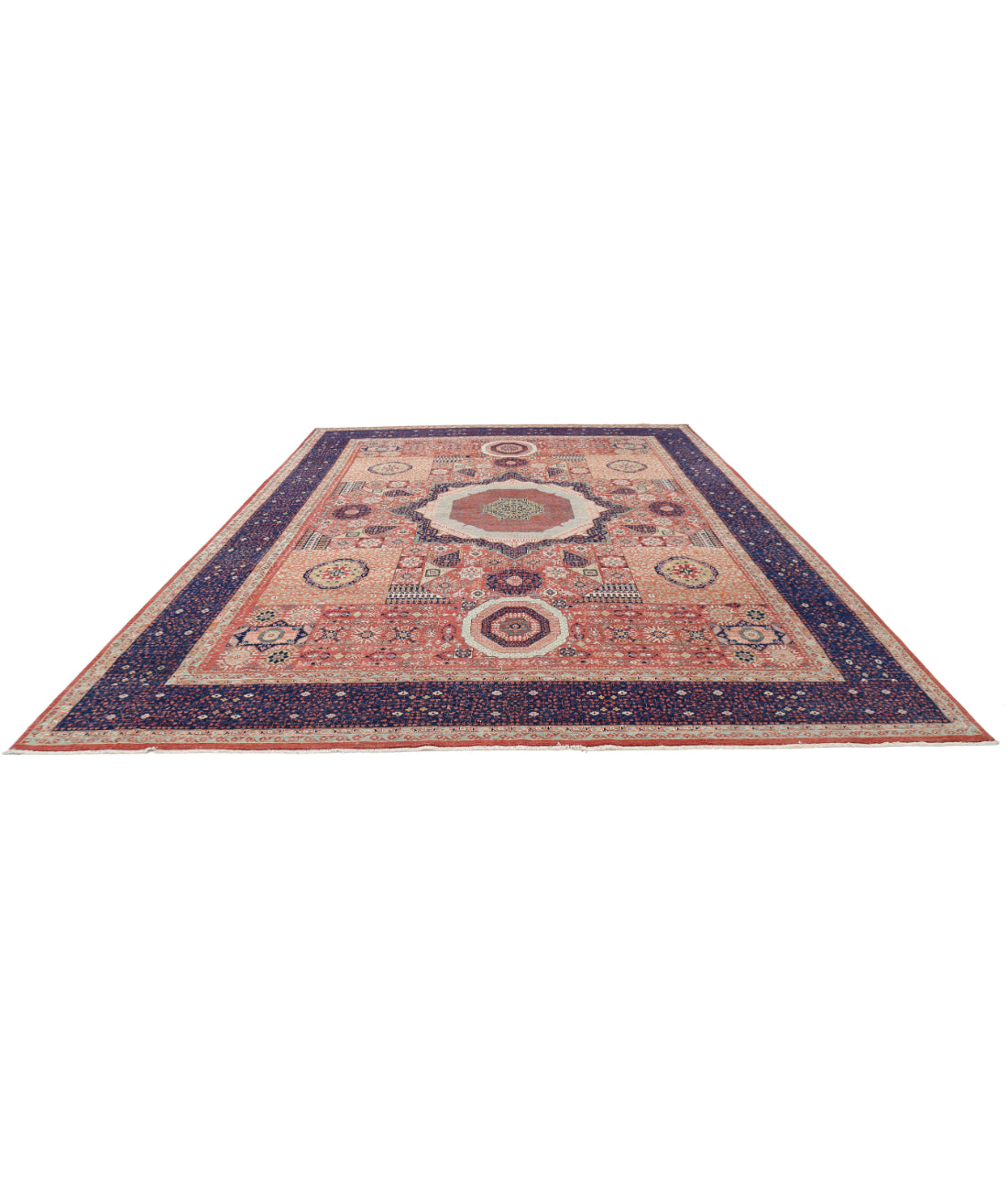 Mamluk 11'1'' X 15'7'' Hand-Knotted Wool Rug 11'1'' x 15'7'' (333 X 468) / Rust / Blue