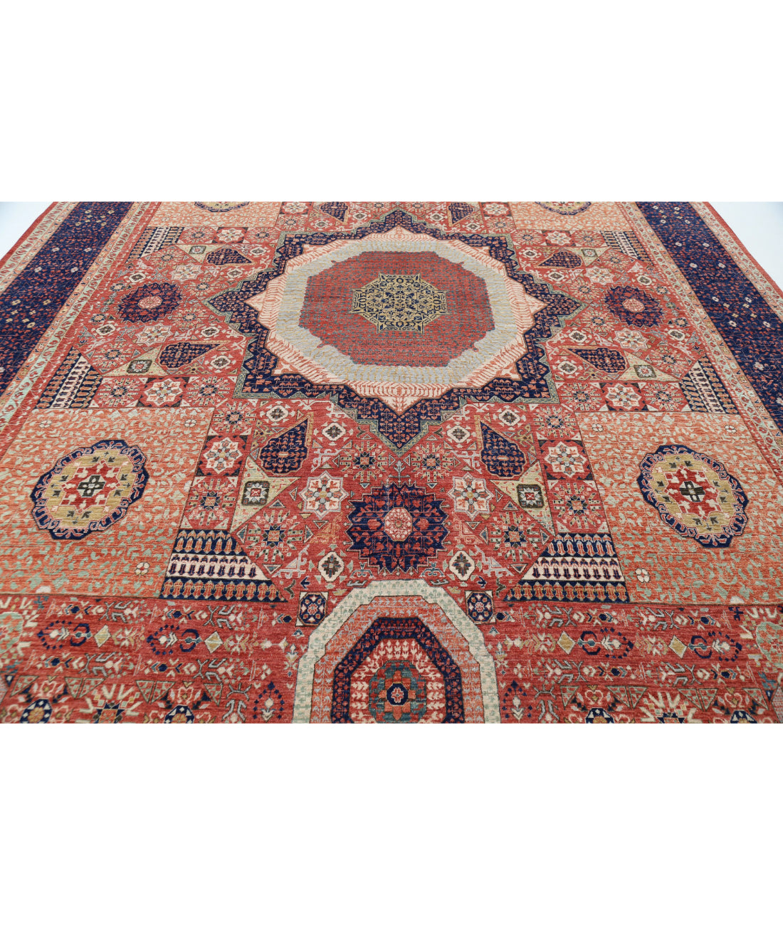 Mamluk 11'1'' X 15'7'' Hand-Knotted Wool Rug 11'1'' x 15'7'' (333 X 468) / Rust / Blue